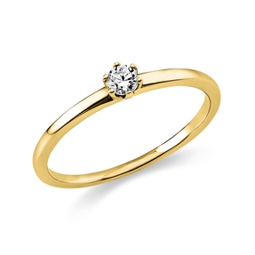 Solitaire Ring aus 750 Gold Gelbgold Brillant 0,1ct TW-SI B:1,4mm 6er-Krappe
