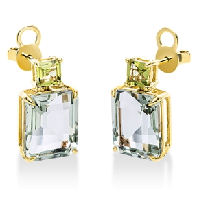 Ohrstecker aus 750 Gold Gelbgold 4 Amethyste 9,3ct grün 16,2x9mm 4er-Krappe