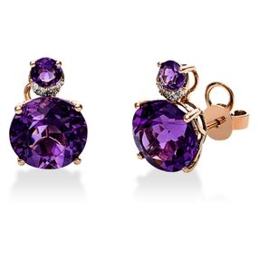 Ohrstecker aus 750 Rotgold 4 Amethyste 5,8ct 8 Brillanten 0,04ct TW-SI 13,3x8,9mm