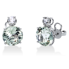 Ohrstecker 750 Weißgold 4 Amethyste 6ct grün 8 Brillanten 0,04ct TW-SI 13,2x9mm