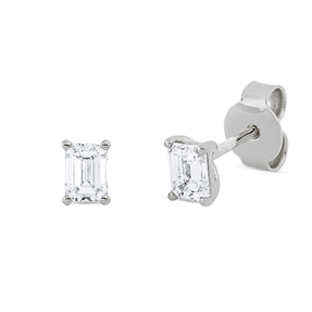 Solitaire Ohrstecker aus 750 Weißgold 2 Diamanten Smaragd-Schliff 0,6ct TW-VSI