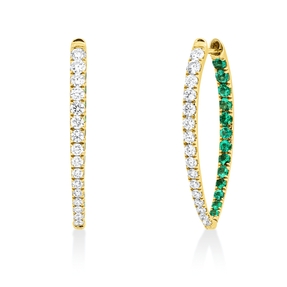 Creolen 750 Gelbgold 26 Smaragde 0,54ct grün 32 Brillanten 0,66ct F-VSI 26,8x1,9mm Creolen 750 Gelbgold 26 Smaragde 0,54ct grün 32 Brillanten 0,66ct F-VSI 26,8x1,9mm