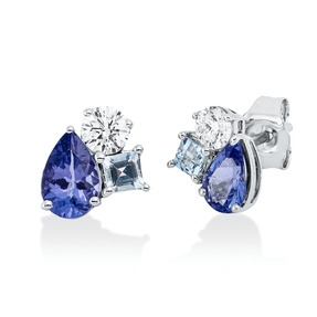 Ohrstecker aus 750 Weißgold 4 Tansanite 0,88ct blau 2 Brillanten 0,27ct TW-SI