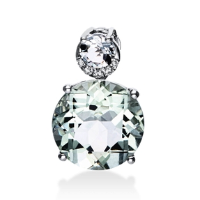 Anhänger 750 Weißgold 2 Amethyste 3,7ct grün 5 Brillanten 0,03ct TW-SI 15x10mm