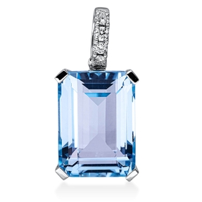 Anhänger aus 750 Weißgold Topas 8,7ct skyblue 4 Brillanten 0,1ct TW-SI 21,5x10mm