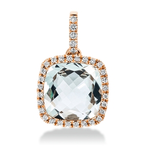 Anhänger aus 750 Rotgold Amethyst 3ct grün 33 Brillanten 0,16ct TW-SI 17,5x11mm