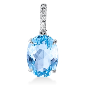Anhänger aus 750 Weißgold Topas 8,1ct skyblue 5 Brillanten 0,1ct TW-SI 24x10,2mm