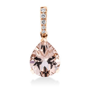 Anhänger aus 750 Rotgold Morganit 1,9ct rosa 5 Brillanten 0,06ct TW-SI 18x7,8mm