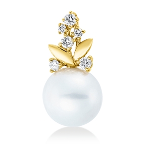 Anhänger 585 Gelbgold Süßwasser-Perle 9,5mm weiß 6 Brillanten 0,14ct W-SI/PI