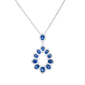 Anhänger aus 750 Weißgold 11 Saphire 2,91ct blau 110 Brillanten 0,62ct TW-SI