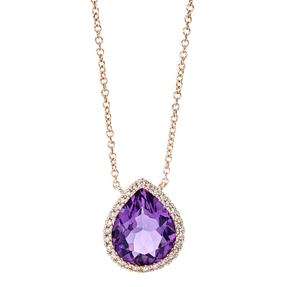 Collier aus 750 Rotgold Amethyst 2,9ct lila 28 Brillanten 0,11ct TW-SI L:42cm