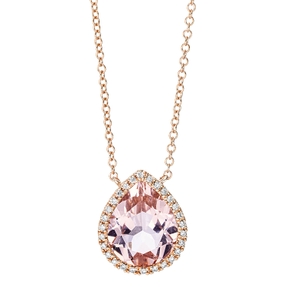 Collier aus 750 Rotgold Morganit 2,6ct rosa 28 Brillanten 0,11ct TW-SI L:42cm