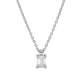 Solitaire Collier aus 750 Weißgold Diamant Smaragd-Schliff 0,3ct TW-VSI L:45cm