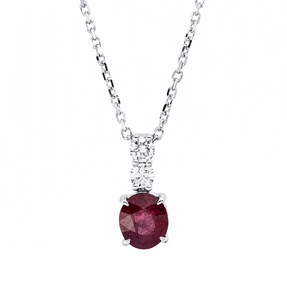 Collier aus 750 Weißgold Rubin 0,89ct rot 2 Brillanten 0,14ct TW-SI L:43,2cm