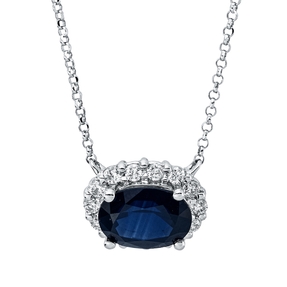 Collier aus 750 Weißgold Saphir 1,6ct blau 14 Brillanten 0,23ct TW-SI L:43,2cm