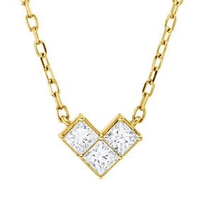 Collier Herz aus 750 Gelbgold 3 Diamanten Prinzess-Schliff 0,29ct TW-SI L:45,7cm