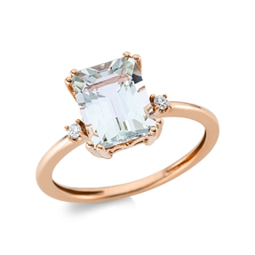 Ring aus 750 Rotgold Amethyst 2,2ct grün 2 Brillanten 0,04ct TW-SI B:9,8mm