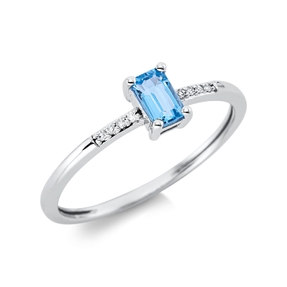 Ring aus 750 Weißgold Topas 0,35ct blau 8 Diamanten 0,02ct TW-SI B:5,4mm