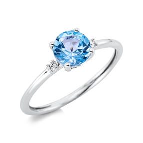 Ring aus 750 Weißgold Topas 1,02ct blau 2 Brillanten 0,03ct TW-SI B:5,7mm