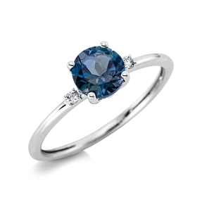 Ring aus 750 Weißgold Topas 1,02ct London Blue 2 Brillanten 0,03ct TW-SI B:5,7mm