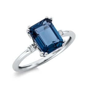 Ring aus 750 Weißgold Topas 2,63ct London Blue 2 Brillanten 0,04ct TW-SI B:9,8mm