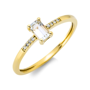 Ring aus 750 Gelbgold Amethyst 0,29ct grün 8 Diamanten 0,02ct TW-SI B:5,4mm