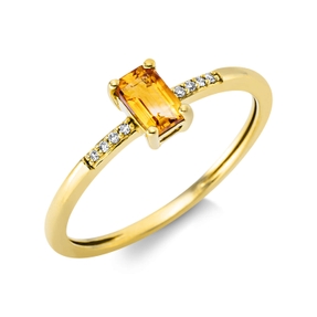 Ring aus 750 Gelbgold Citrin 0,25ct gelb 8 Diamanten 0,02ct TW-SI B:5,4mm