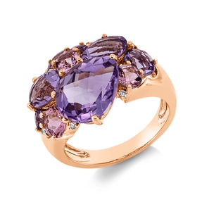 Ring aus 750 Rotgold 10 Turmaline 7,8ct pink 6 Brillanten 0,05ct TW-SI B:16,2mm