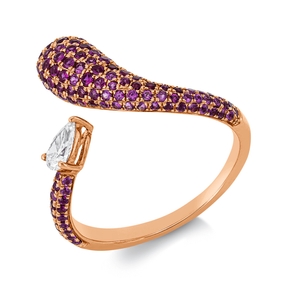 Ring 750 Rotgold 122 Rubine 0,79ct rot Diamant Tropfen-Schliff 0,16ct TW-VSI B:14mm