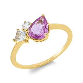 Ring aus 750 Gelbgold 2 Aquamarine 1,28ct blau Brillant 0,11ct TW-SI B:8,3mm