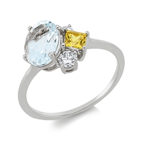 Ring aus 750 Weißgold 2 Saphire 1,5ct gelb 2 Diamanten 0,16ct TW-SI B:9,3mm
