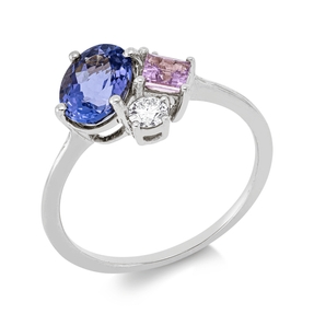 Ring aus 750 Weißgold 2 Saphire 1,55ct pink 2 Diamanten 0,15ct TW-SI B:9,4mm