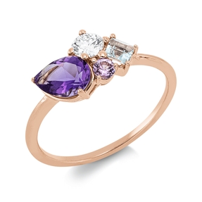 Ring aus 750 Rotgold 3 Amethyste 0,81ct lila Brillant 0,19ct TW-SI B:7,8mm