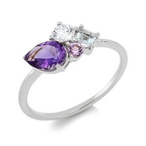 Ring aus 750 Weißgold 3 Amethyste 0,85ct lila Brillant 0,21ct TW-SI B:7,8mm