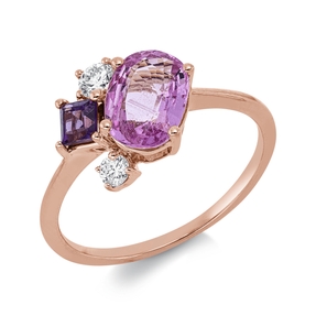 Ring aus 750 Rotgold 2 Saphire 1,33ct pink 2 Diamanten 0,16ct TW-SI B:9,6mm