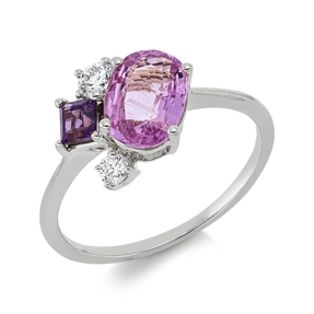 Ring aus 750 Weißgold 2 Saphire 1,27ct pink 2 Diamanten 0,17ct TW-SI B:9,6mm