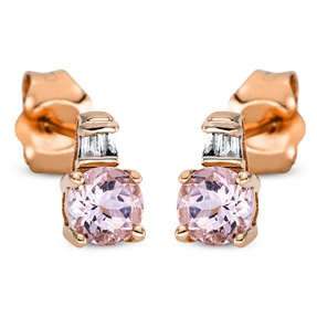 Ohrstecker aus 750 Rotgold 2 Morganite 0,5ct rosa mit Diamanten 6,7x4mm 4er-Krappe