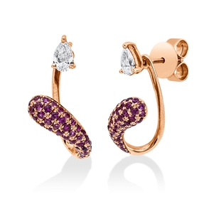 Ohrstecker aus 750 Rotgold 90 Rubine 0,67ct rot mit Diamanten 16,7x8,3mm
