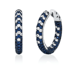 Creolen aus 750 Weißgold 226 Saphire 4,4ct blau 78 Brillanten 1,19ct TW-VSI/SI