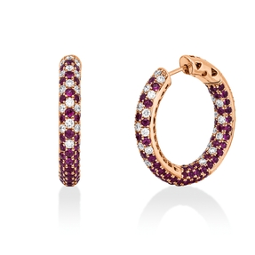 Creolen 750 Rotgold 226 Rubine 3,76ct rot 78 Brillanten 1,21ct TW-VSI/SI 24,8x3,9mm