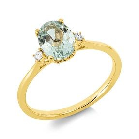 Ring aus 750 Gelbgold Amethyst 1,22ct grün 2 Brillanten 0,04ct TW-SI B:8mm
