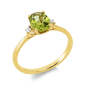 Ring aus 750 Gelbgold Peridot 1,3ct grün 2 Brillanten 0,04ct TW-SI B:8mm