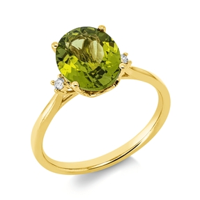 Ring aus 750 Gelbgold Peridot 2,75ct grün 2 Brillanten 0,04ct TW-SI B:10,3mm