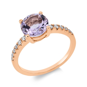Ring aus 750 Rotgold Amethyst 1,67ct pink 12 Brillanten 0,19ct TW-SI B:7,9mm