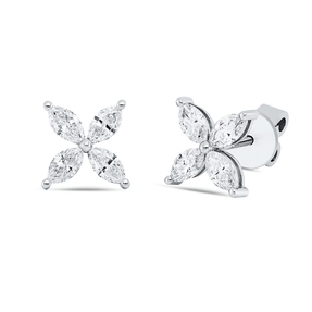 Ohrstecker aus 750 Weißgold 8 Diamanten Navette-Schliff 0,72ct F-SI 8x8,3mm