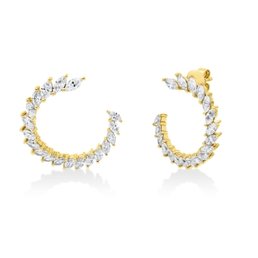 Ohrstecker aus 750 Gelbgold 38 Diamanten Navette-Schliff 1,64ct TW-VSI/SI 19x19,7mm