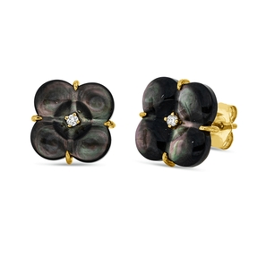 Ohrstecker 750 Gelbgold 2 Perlmutte schwarz 2 Brillanten 0,03ct TW-SI 11,5x11,6mm