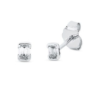 Solitaire Ohrstecker aus 750 Weißgold 2 Diamanten Smaragd-Schliff 0,22ct TW-SI