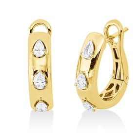 Creolen aus 750 Gelbgold 6 Diamanten Tropfen-Schliff 0,34ct TW-SI 16,3x4,3mm