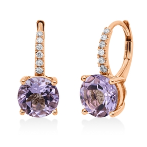 Creolen 750 Rotgold 2 Amethyste 3,49ct pink 12 Brillanten 0,15ct TW-SI 16,8x7,8mm